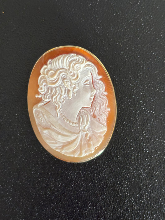 14K Yellow Gold Italian Shell Cameo Brooch Pendant