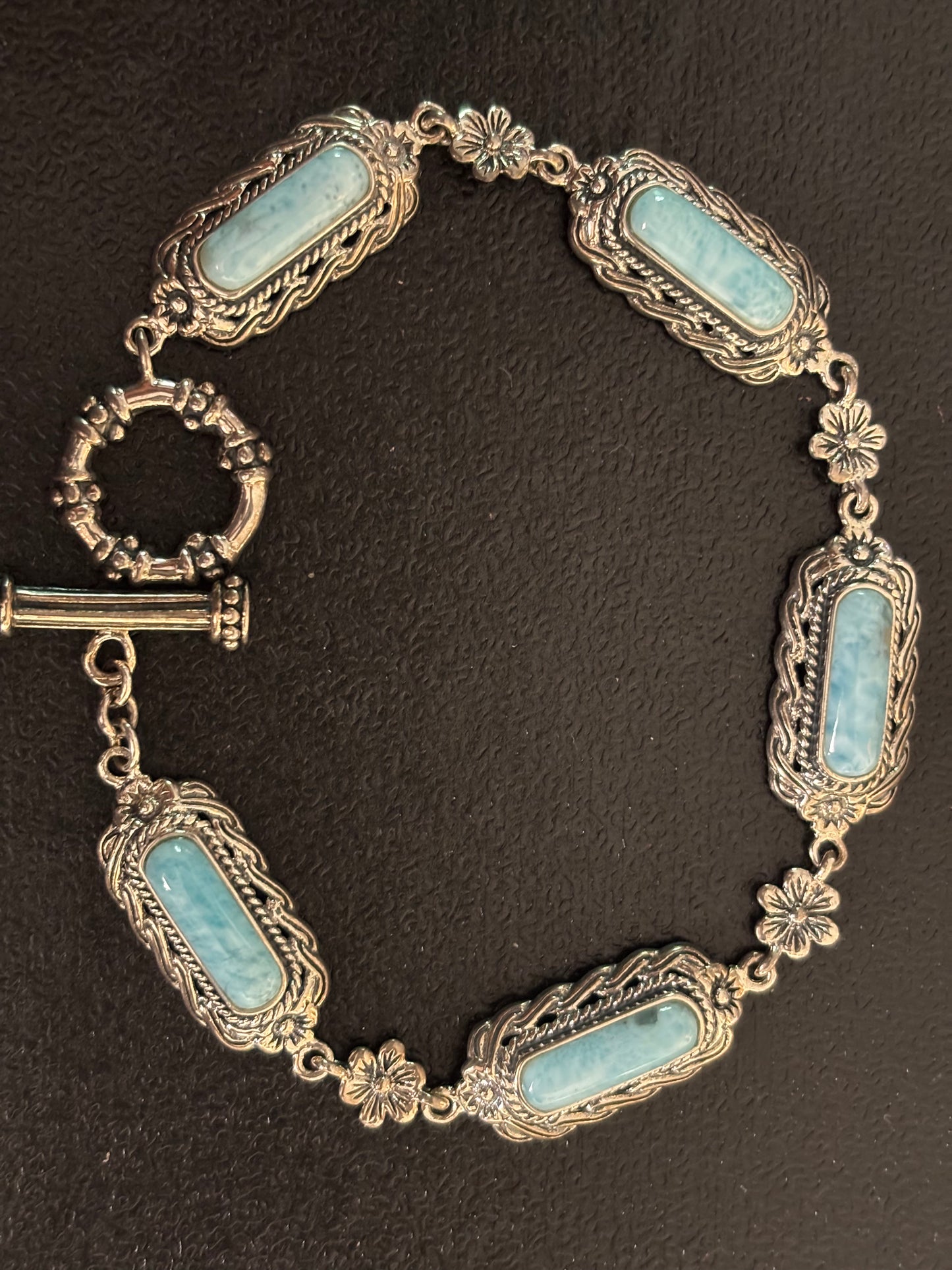 Beautiful Sterling Larimar Bracelet Toggle Clasp 7.5"