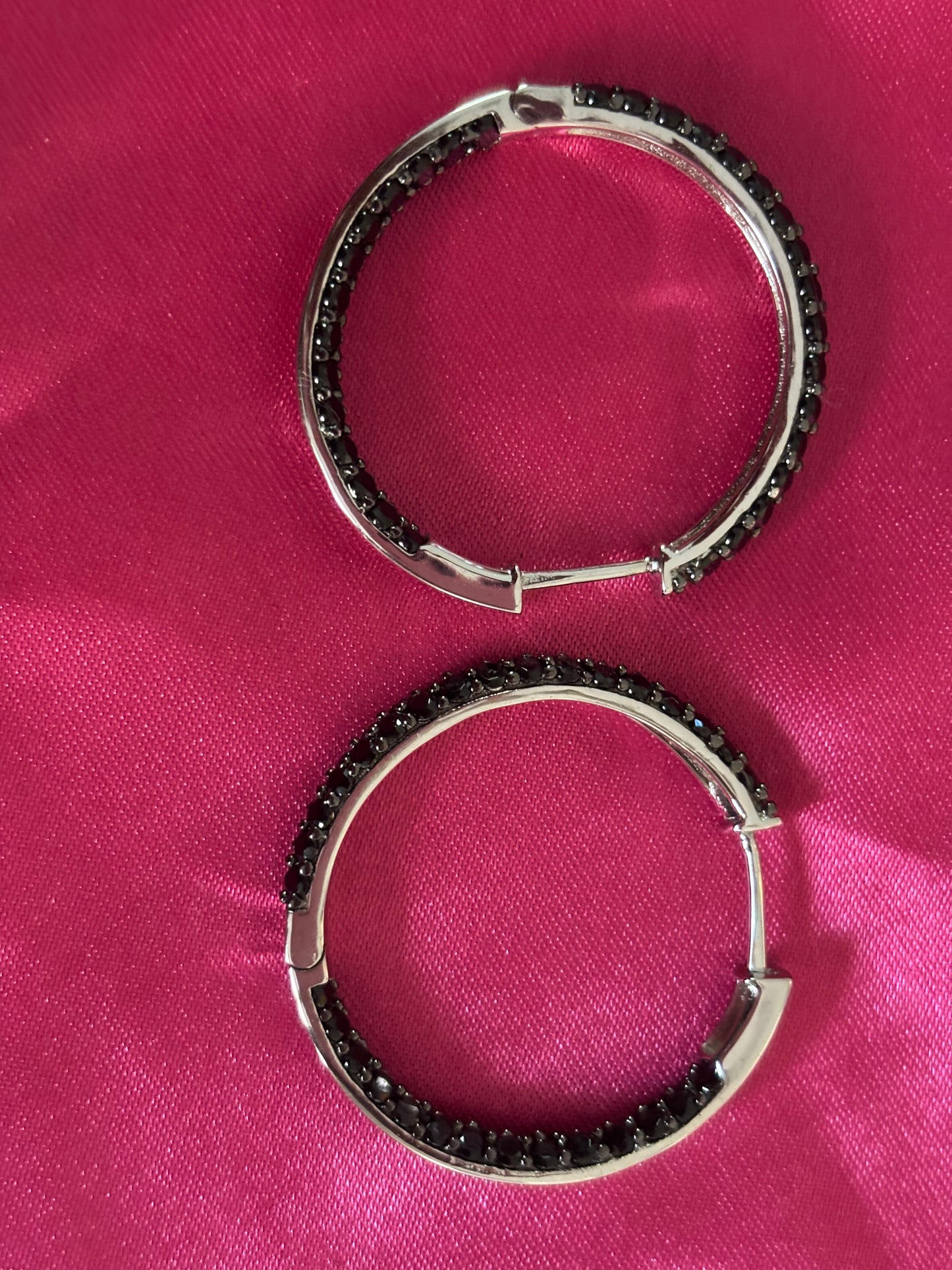 Black Spinal 4.50CTW Round, Sterling Silver Inside Out Hoop Earrings