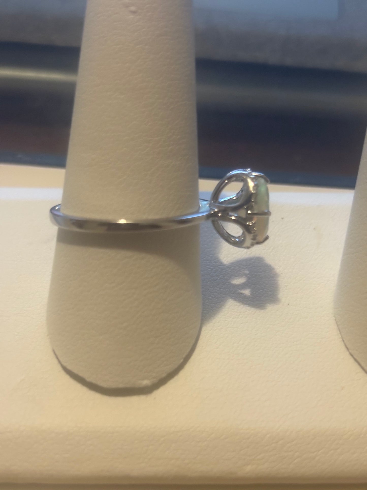 Vintage Sterling Silver White Opal & White Topaz Halo Ring