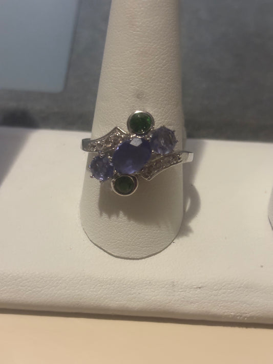 925 Sterling Silver Color Burst Cluster Ring