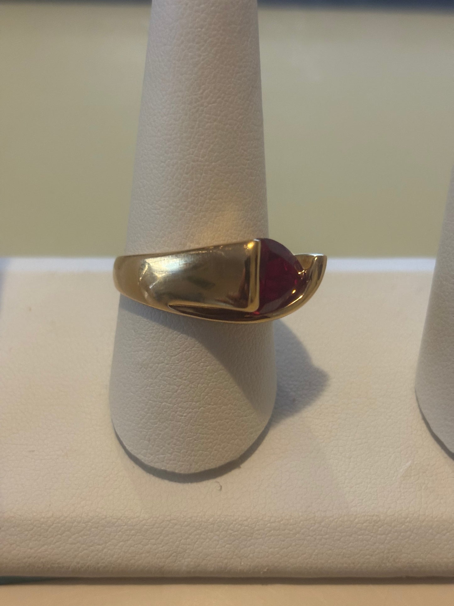 UTC Trillion Cut Lab RED RUBY 18 K Gold Plated 925 Sterling Silver Ring