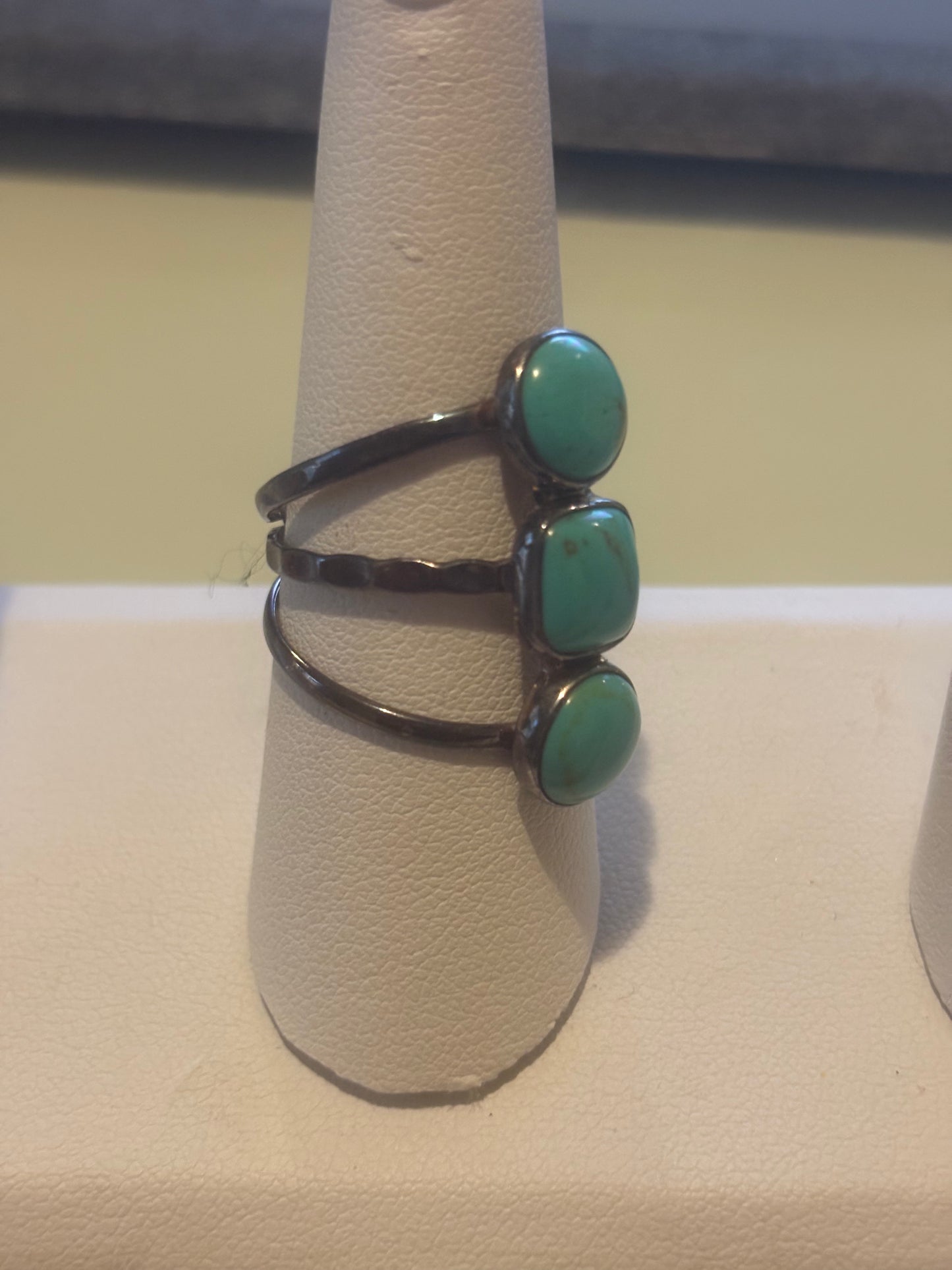 ATI 925 Mexico Sterling Silver & Turquoise Trio Ring