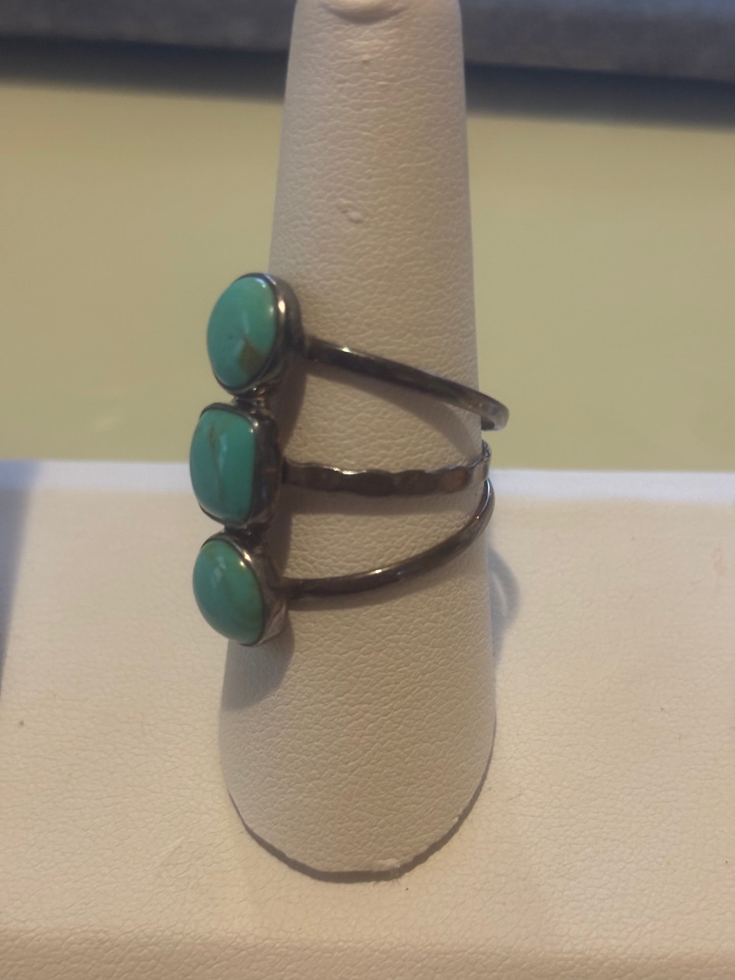 ATI 925 Mexico Sterling Silver & Turquoise Trio Ring
