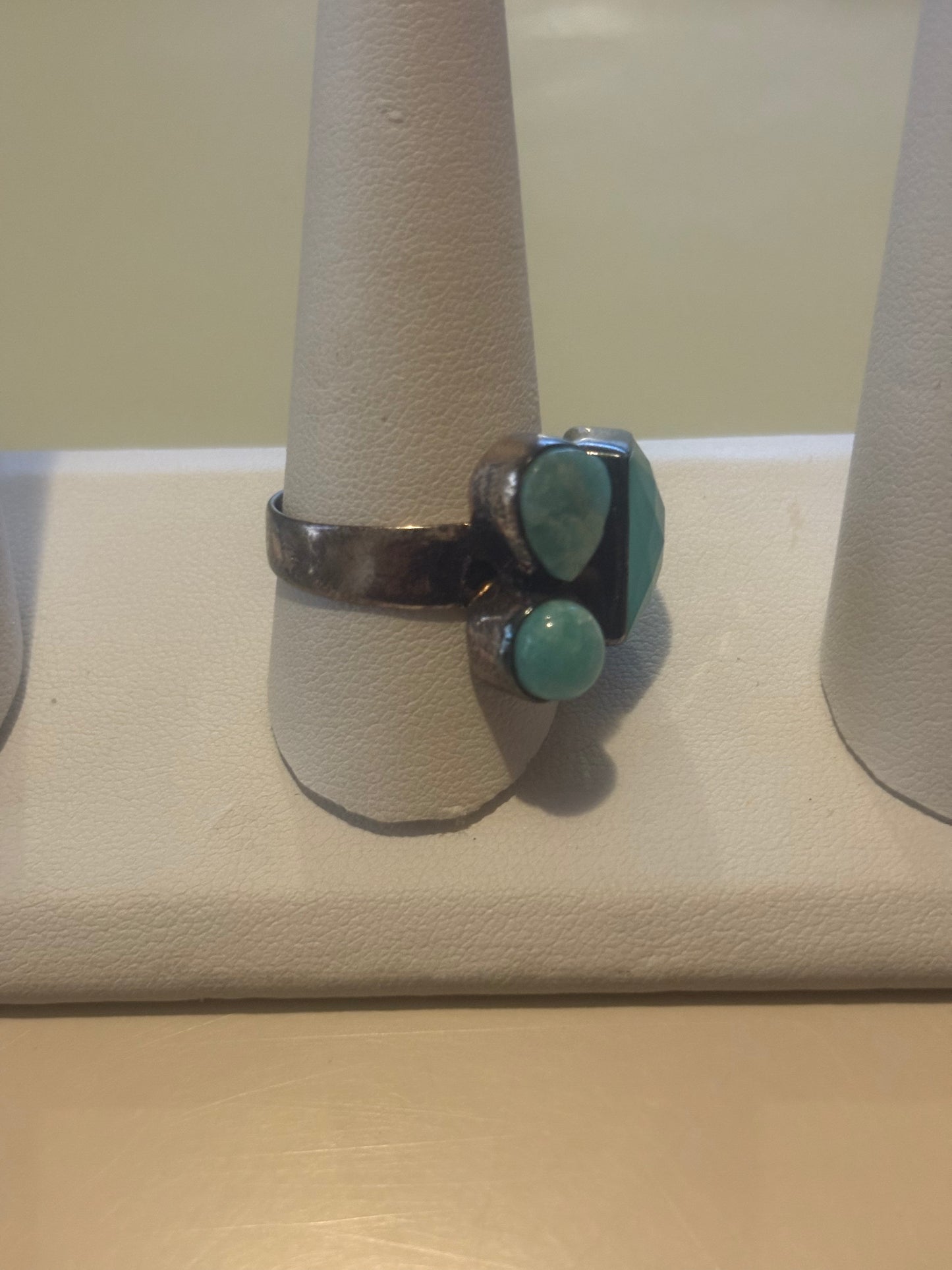 Navajo Turquoise Mid century Sterling silver cluster ring