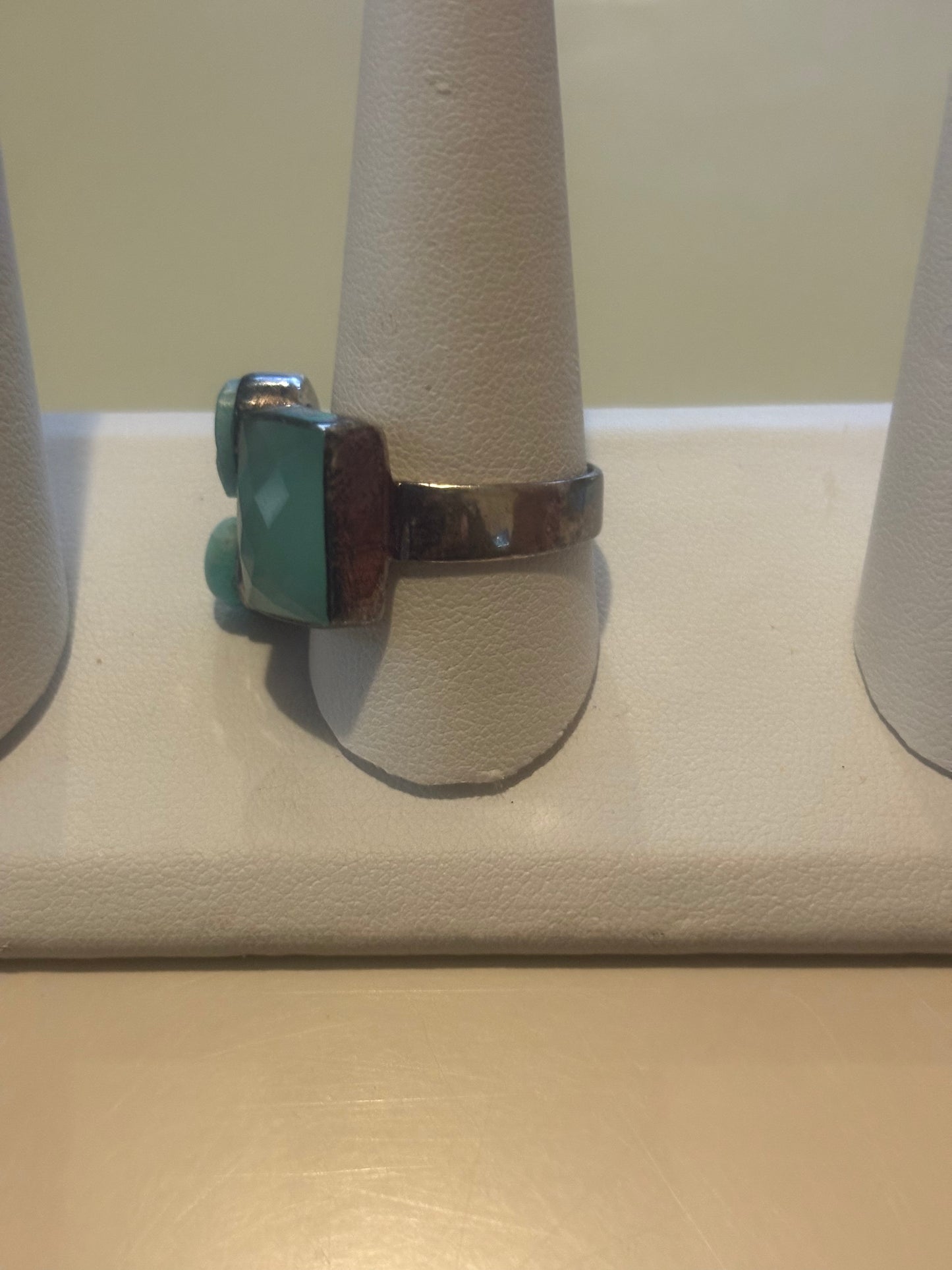 Navajo Turquoise Mid century Sterling silver cluster ring