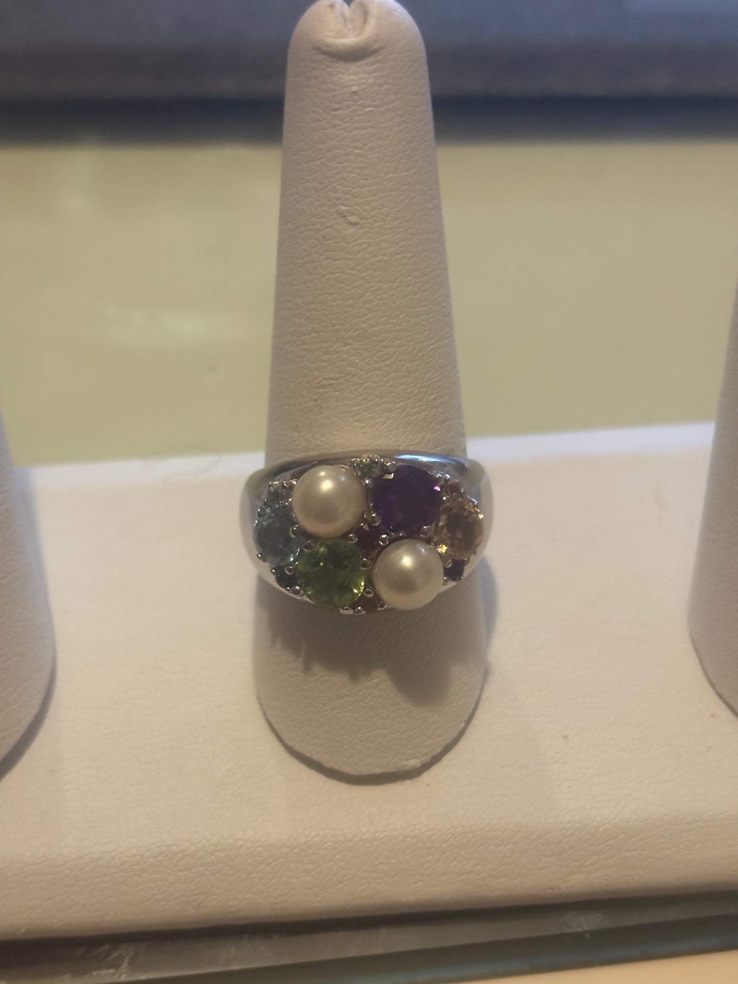 STERLING SILVER RING - peridot AMETHYST CITRINE & Pearl