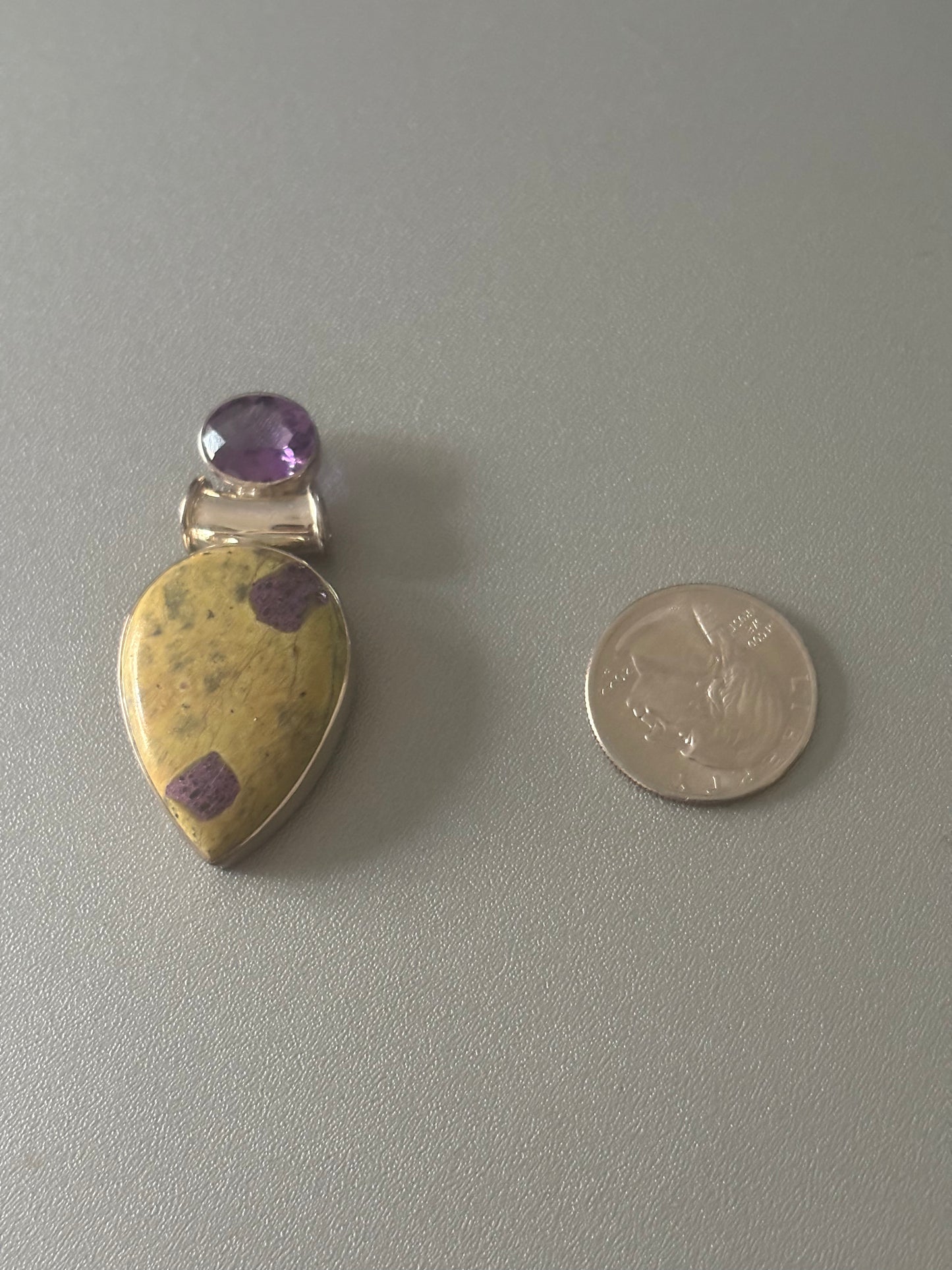 Amethyst and Atlantisite Sterling Silver Pendant