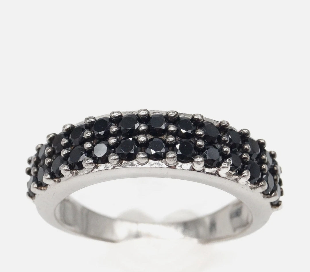 Black Spinel Eternity Band Ring in Sterling Silver