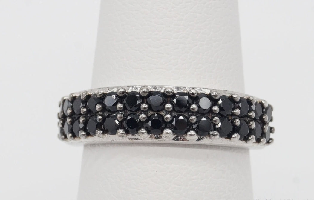 Black Spinel Eternity Band Ring in Sterling Silver
