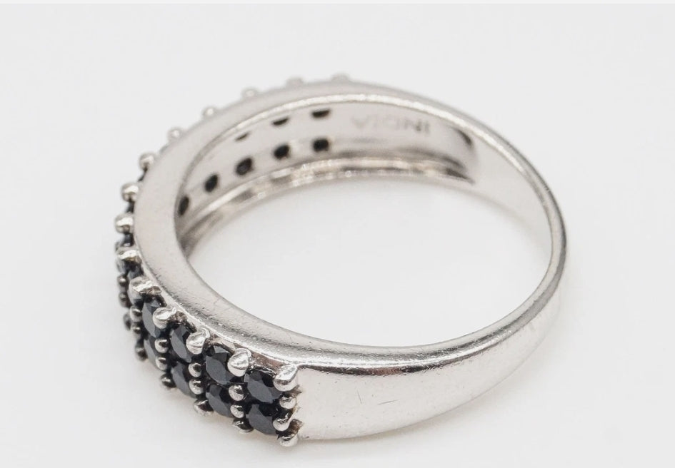 Black Spinel Eternity Band Ring in Sterling Silver