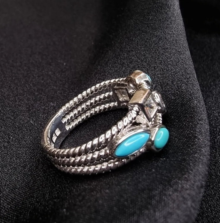 Esposito Sterling Silver Three Layer Blue Green Turquoise Ring