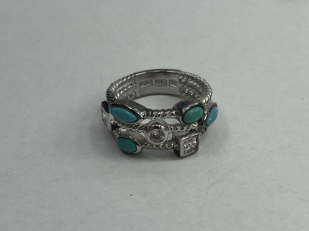Esposito Sterling Silver Three Layer Blue Green Turquoise Ring