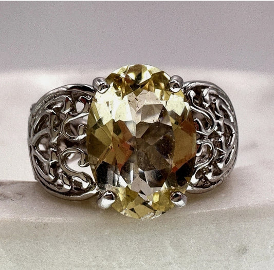 Yellow Labradorite Rhodium Over Sterling Silver Ring