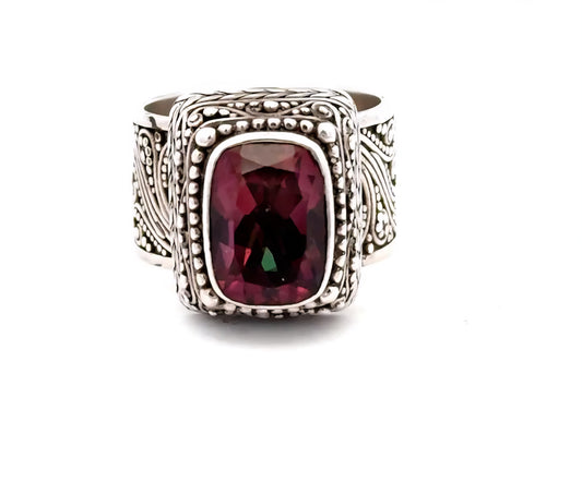 925 Sterling Silver Cigar Band Filigree Ring Mystic Topaz