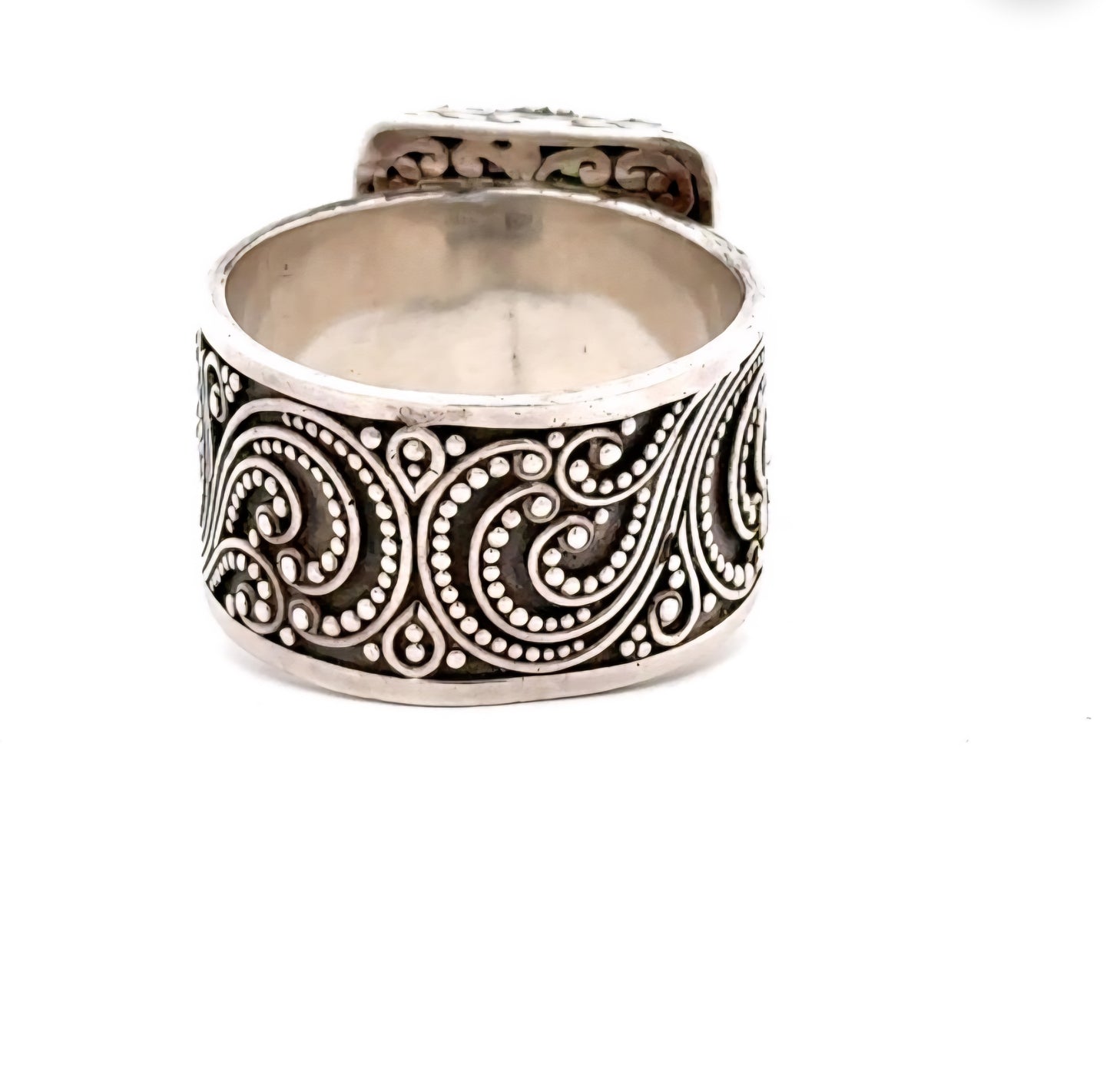 925 Sterling Silver Cigar Band Filigree Ring Mystic Topaz