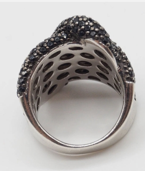 Natural Black Spinel Micro Pave Wrap Sterling Silver