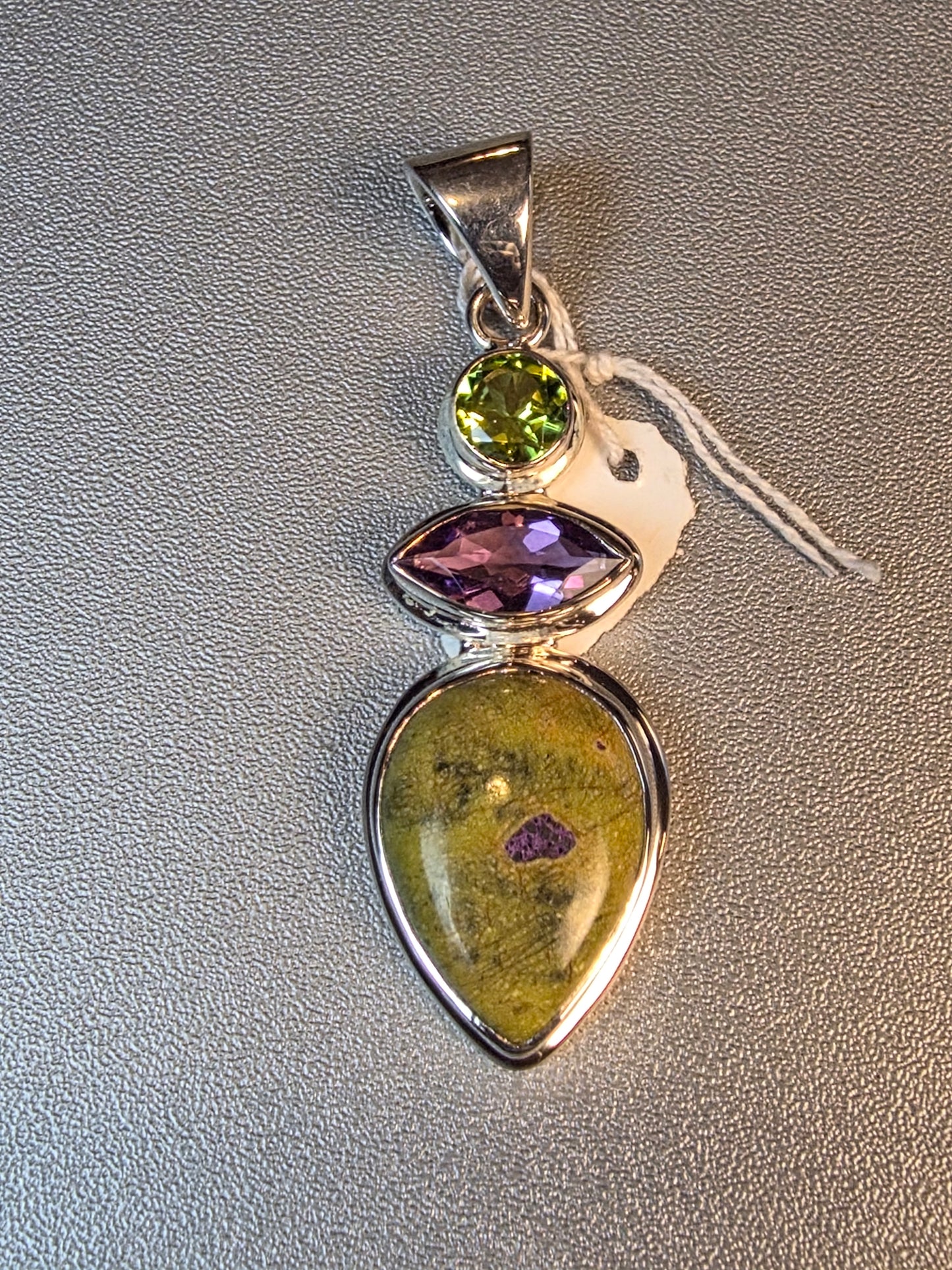 925 Sterling Silver Atlantisite Amethyst Peridot Gemstones Statement Pendant