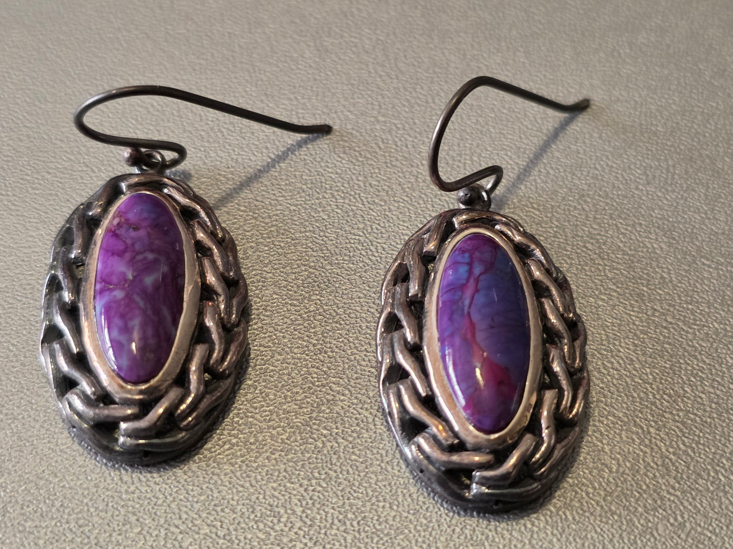 925 Sterling Silver NK Thailand Vintage Purple Turquoise Earrings.