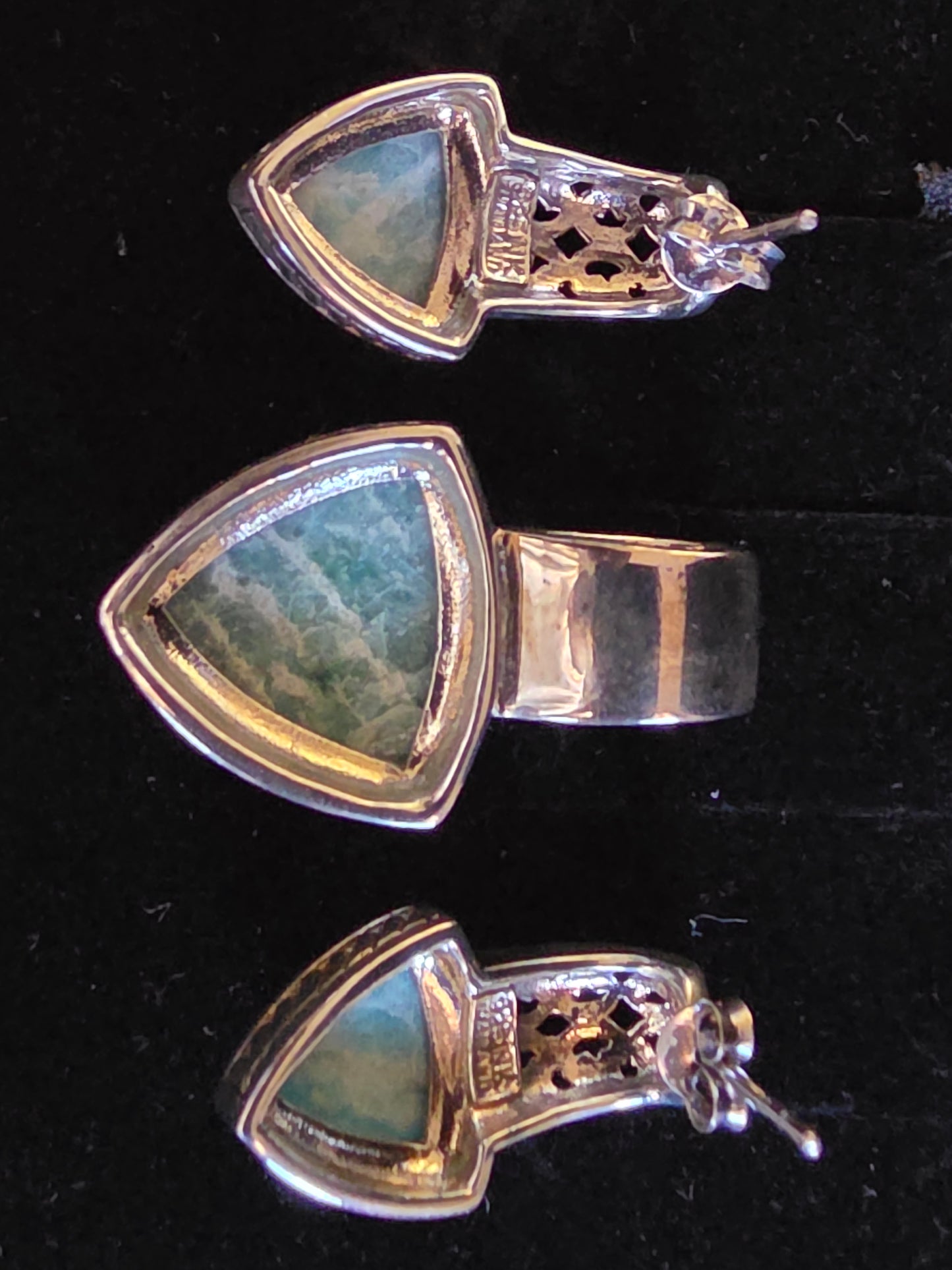 Vintage Sterling Silver Pendant and Earrings set, Cabochon Triangle Turquoise