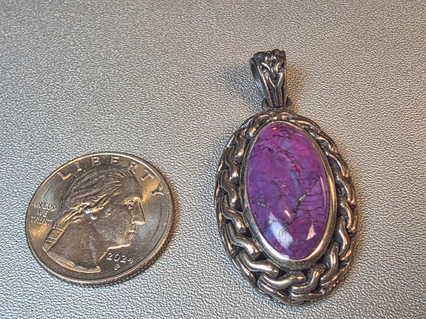 925 Sterling Silver Vintage Purple Turquoise Chain Link Pendant