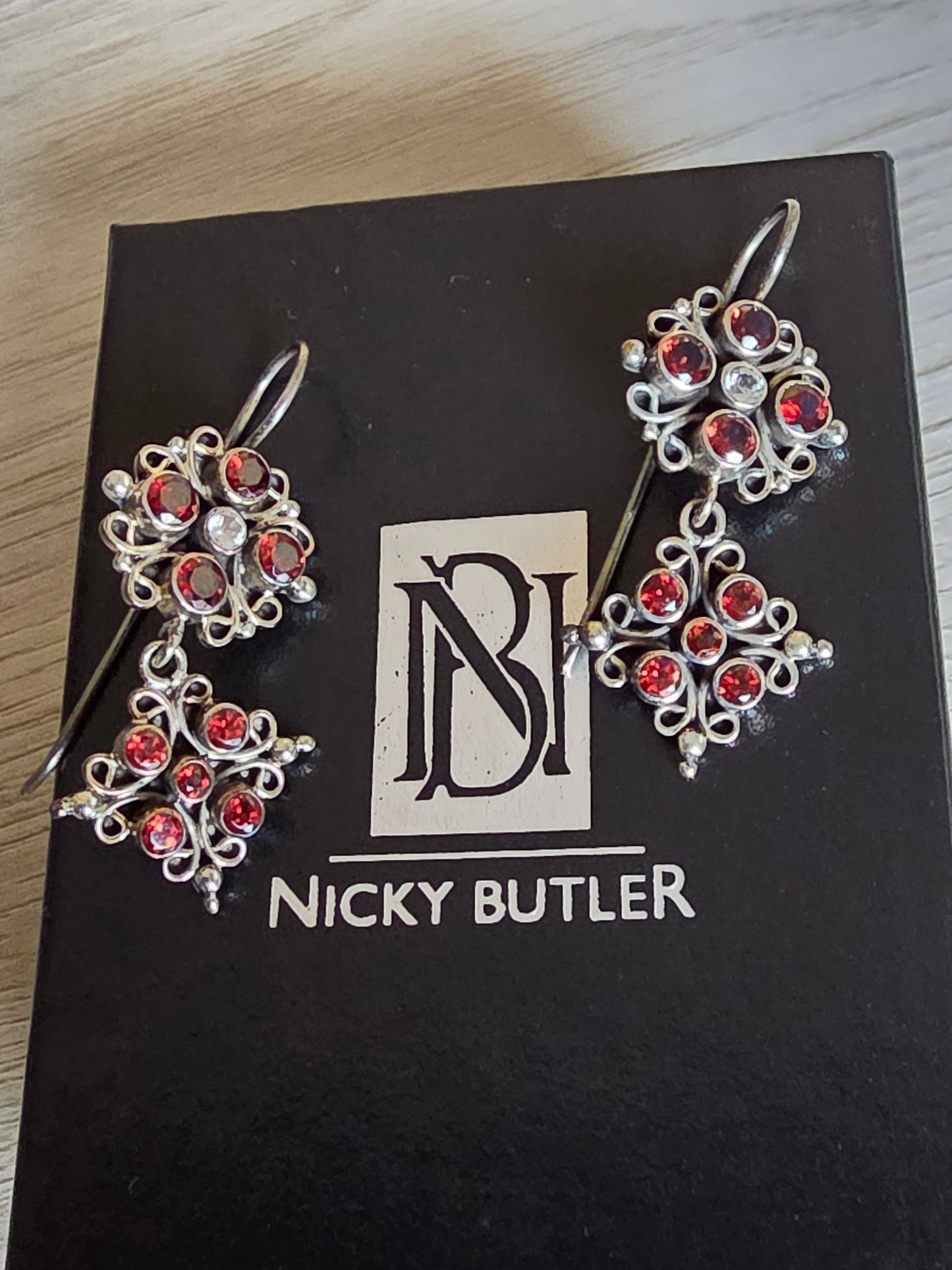 Vintage Sterling Silver Garnet Cluster Dangle Earrings