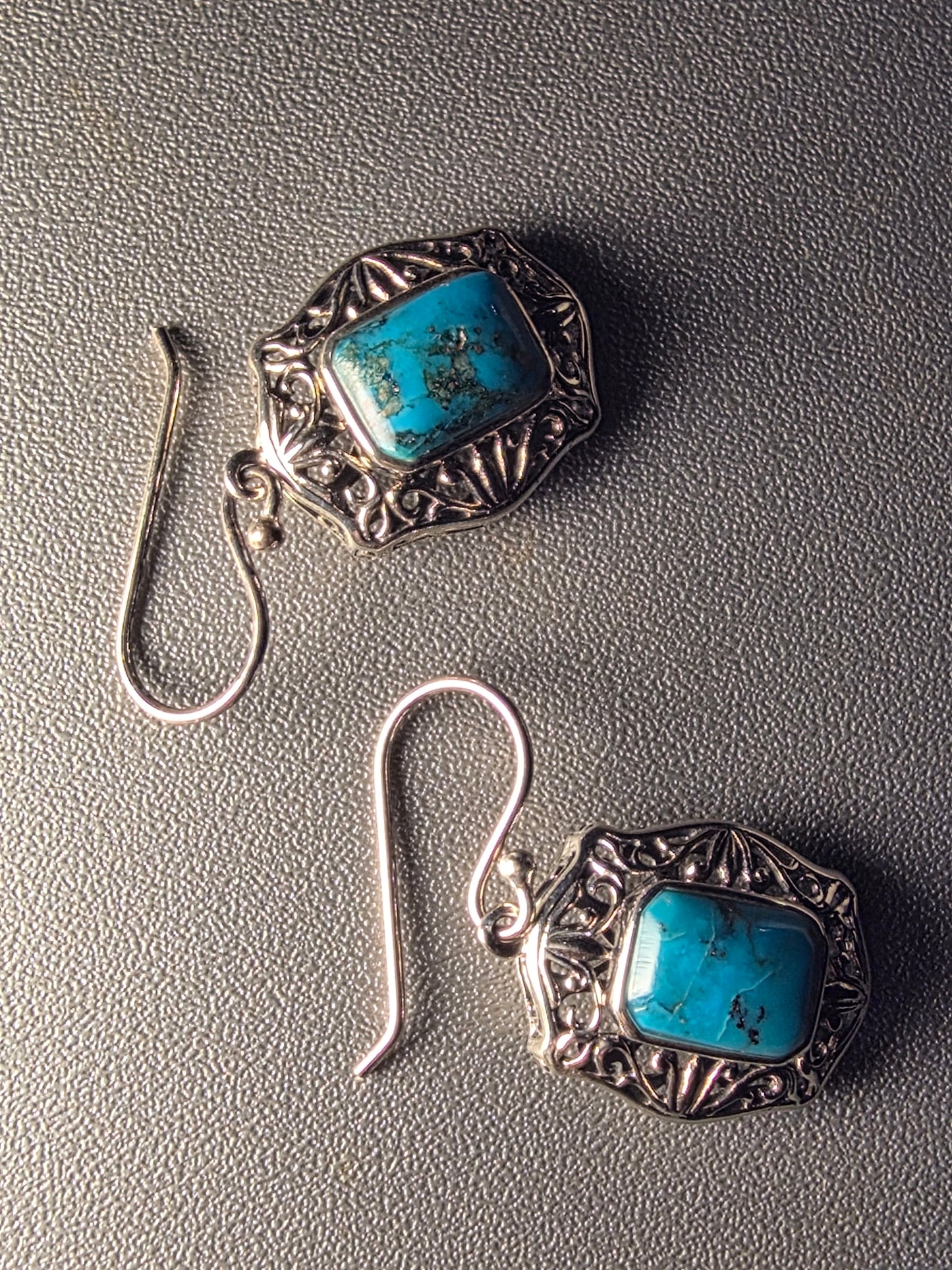 Turquoise Sterling Silver Rope Braid Framed Drop Earrings