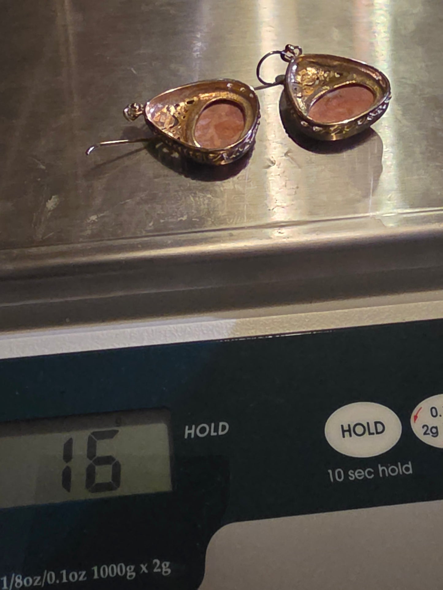 Vintage Red Jasper Stone 925 Gold vermeil over sterling silver filigree drop earrings