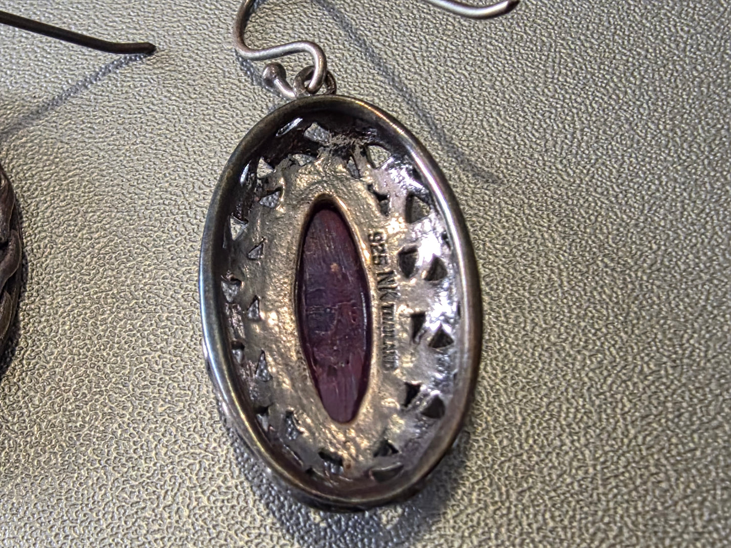 925 Sterling Silver NK Thailand Vintage Purple Turquoise Earrings.