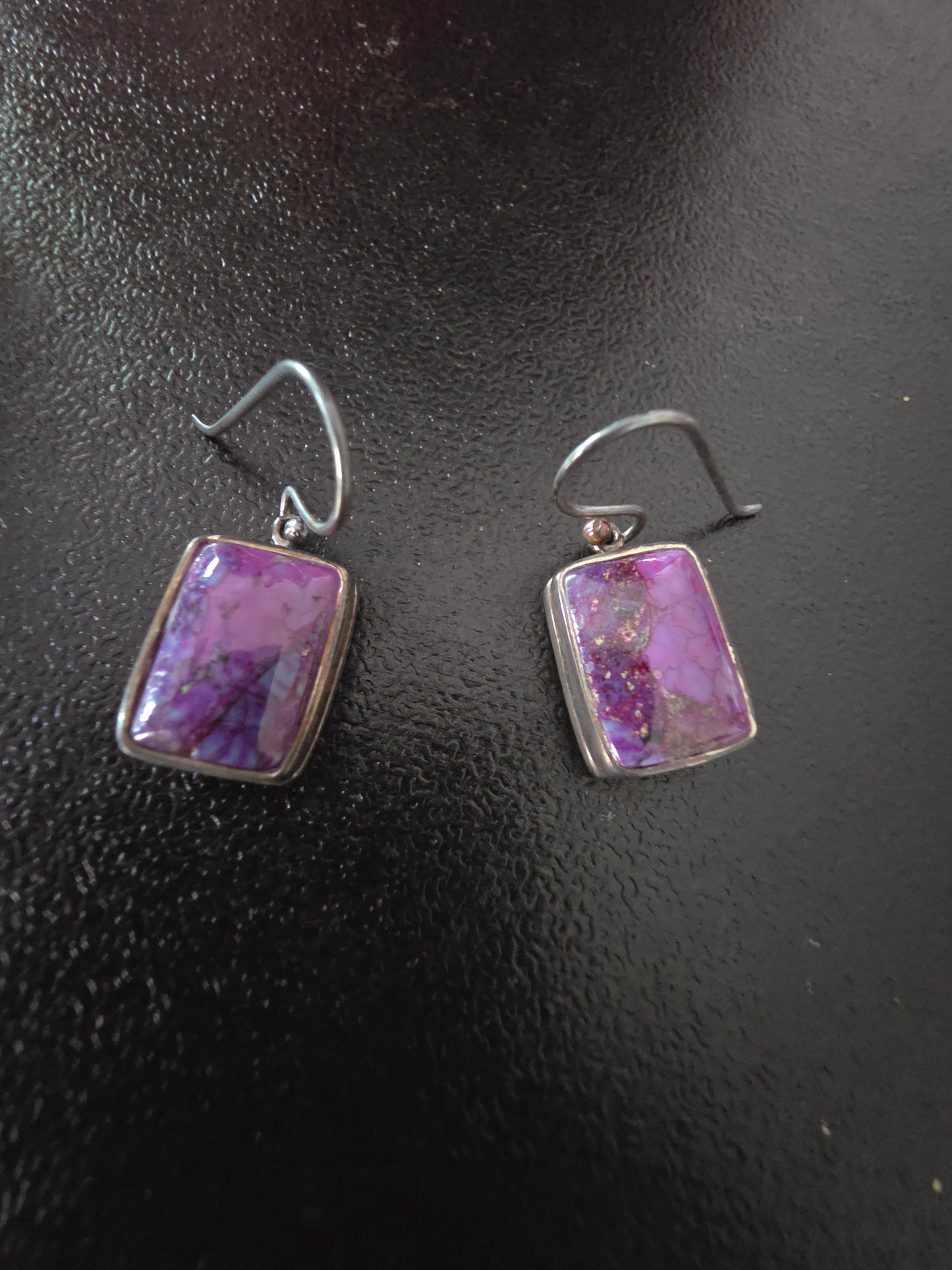 Vintage Sterling Silver Mottled Purple Jasper Pierced Earrings 6.9g 31x12.3mm