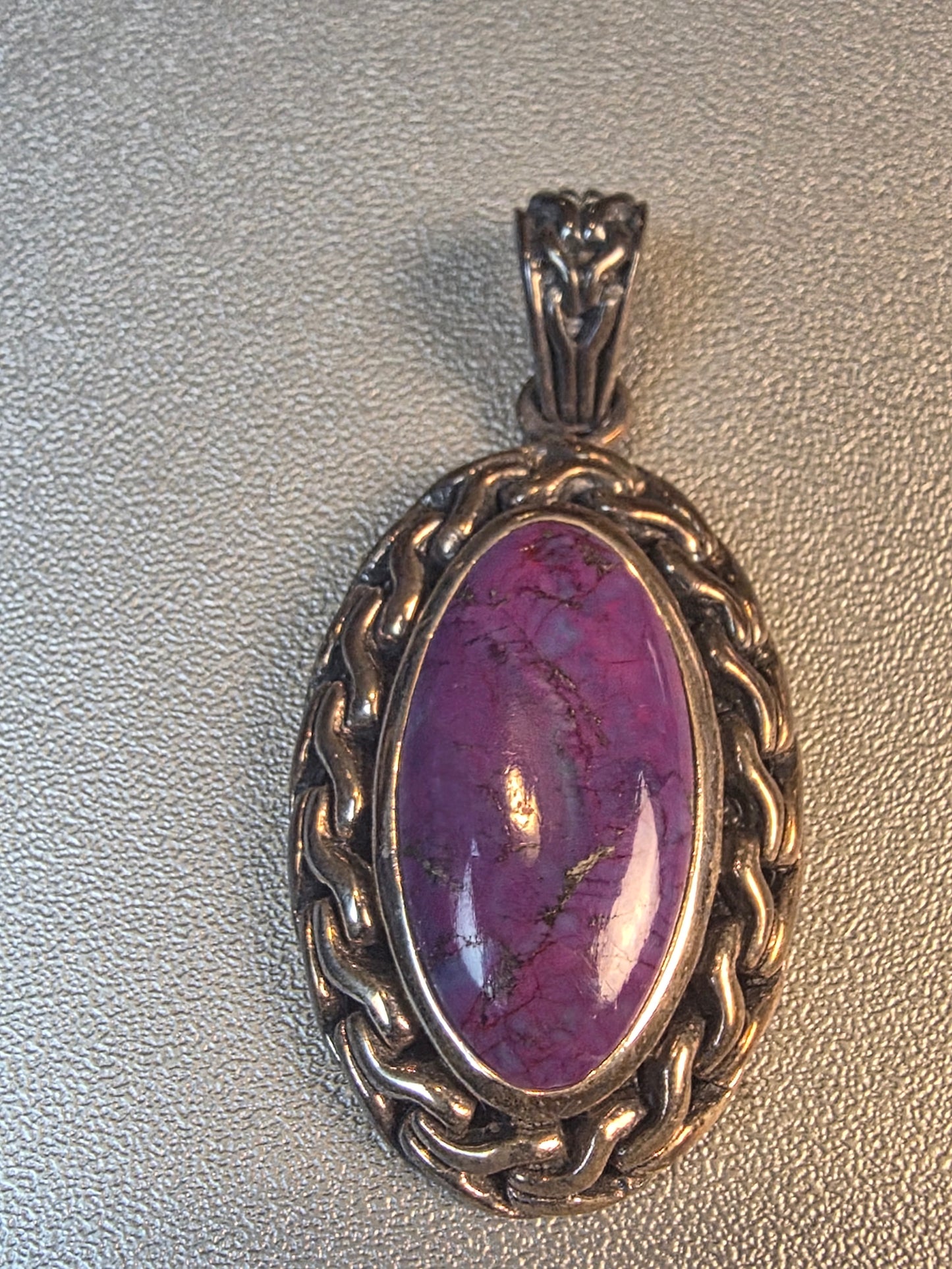 925 Sterling Silver Vintage Purple Turquoise Chain Link Pendant