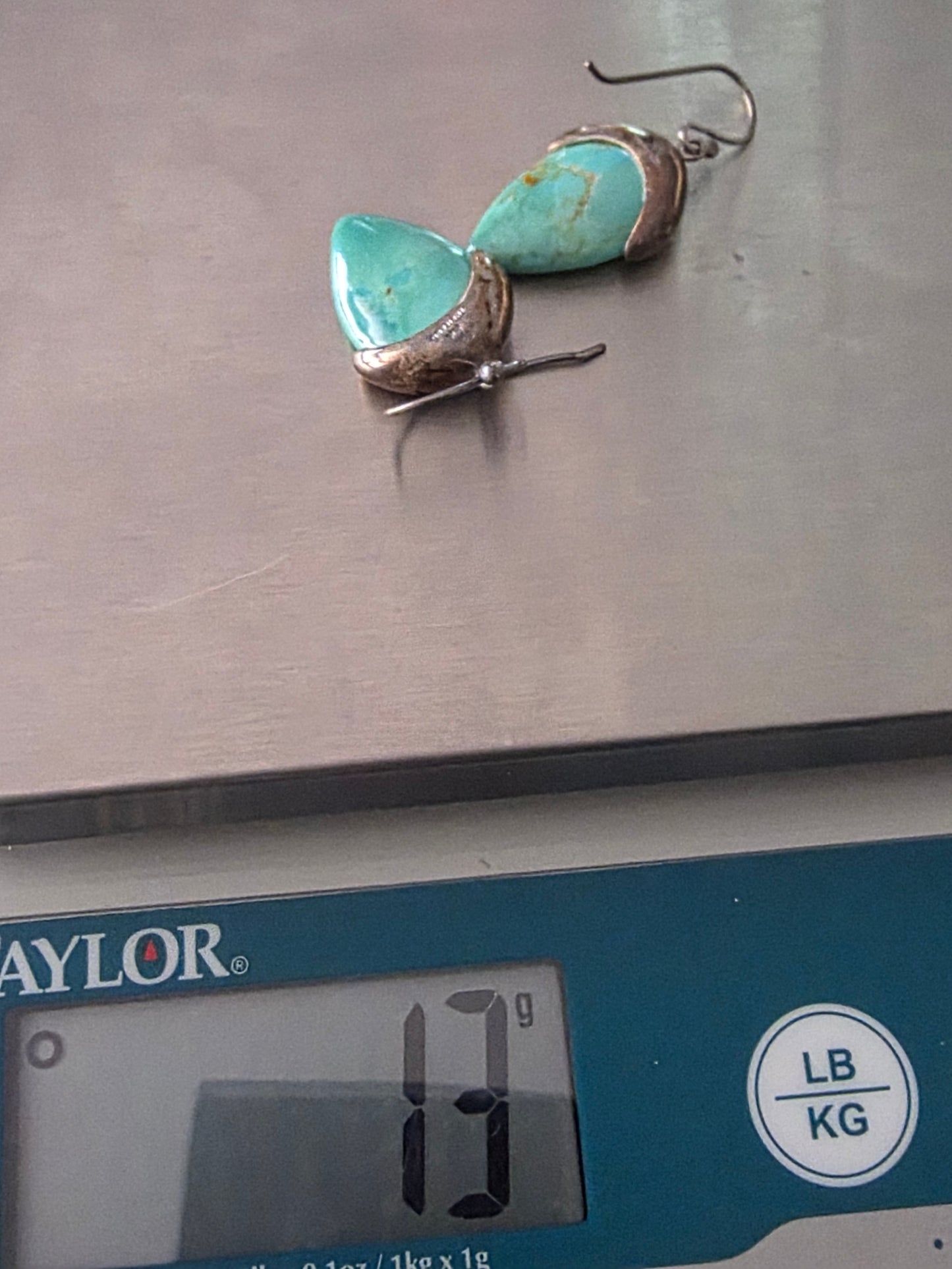 Vintage Thailand 925 Sterling Silver Turquoise Teardrop Dangle Earrings