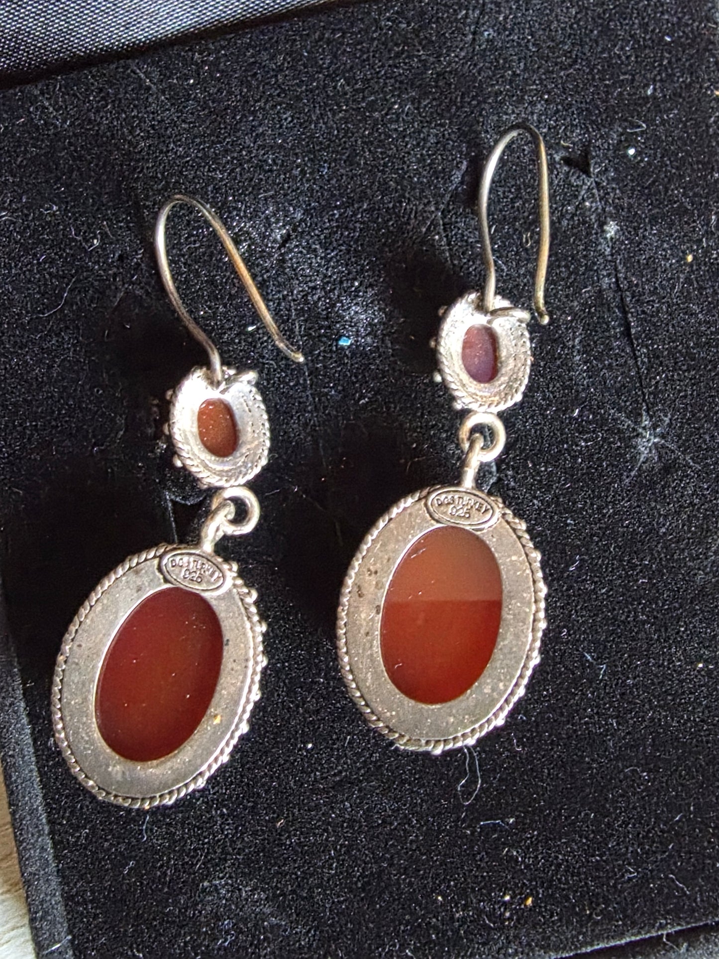 Suarti Bali Signed BA Sterling Silver 925 Carnelian Cabochon Dangle Earrings