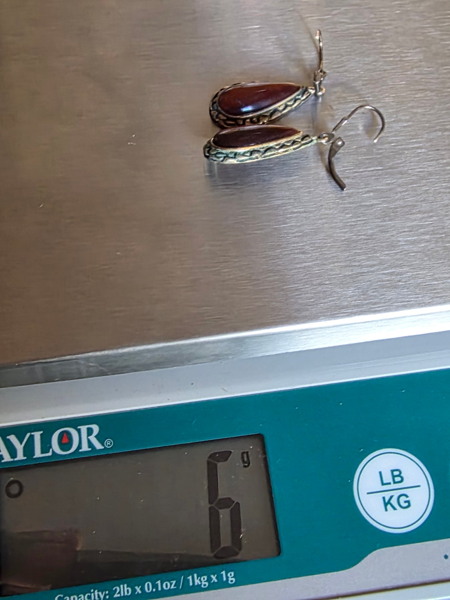 Vintage Whitney Kelly WK Red Tigers Eye Sterling Silver Earrings