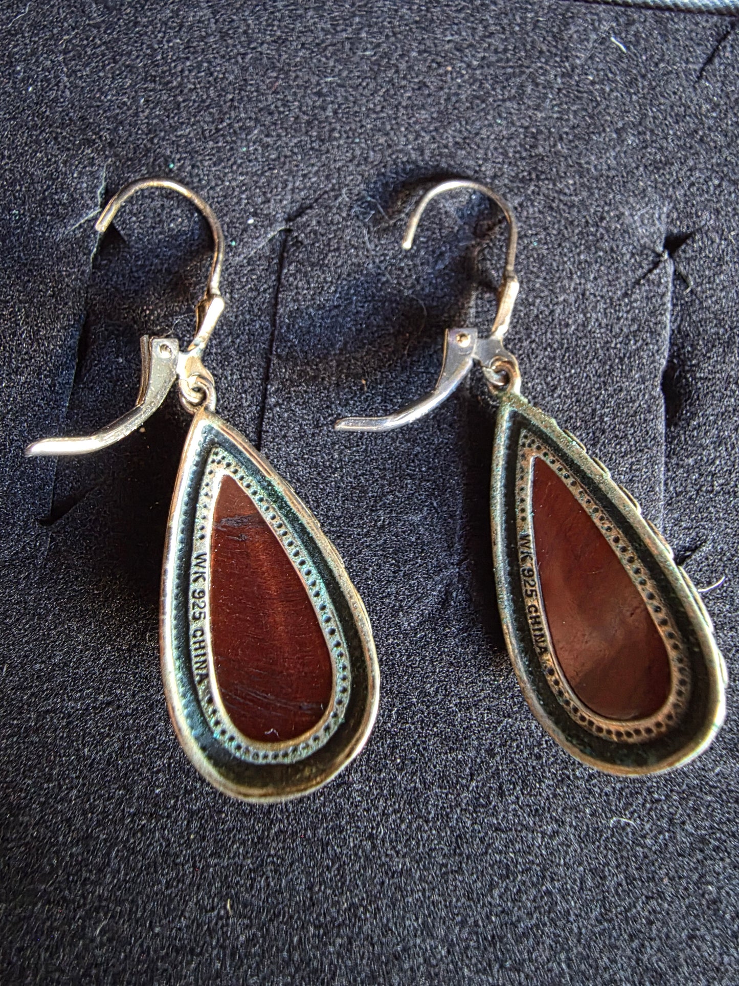 Vintage Whitney Kelly WK Red Tigers Eye Sterling Silver Earrings