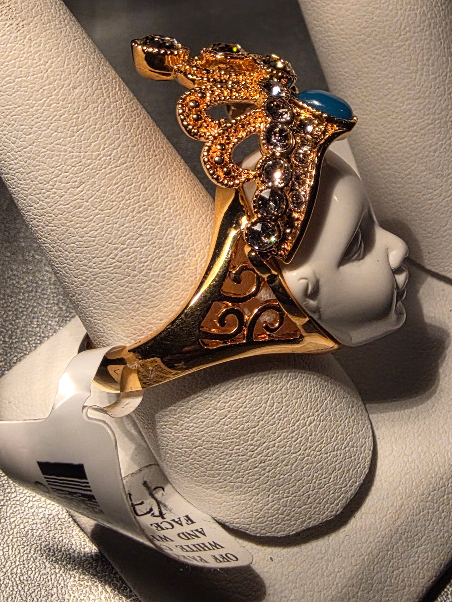 JTV Off Park Collection Carved Face Ring White Crystal Turquoise & White