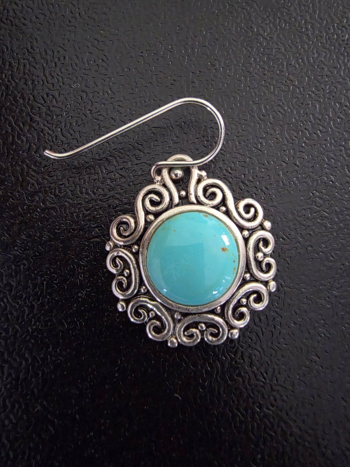 Turquoise Round Shape Dangle Earrings - Turquoise Sterling Silver Drop Earrings