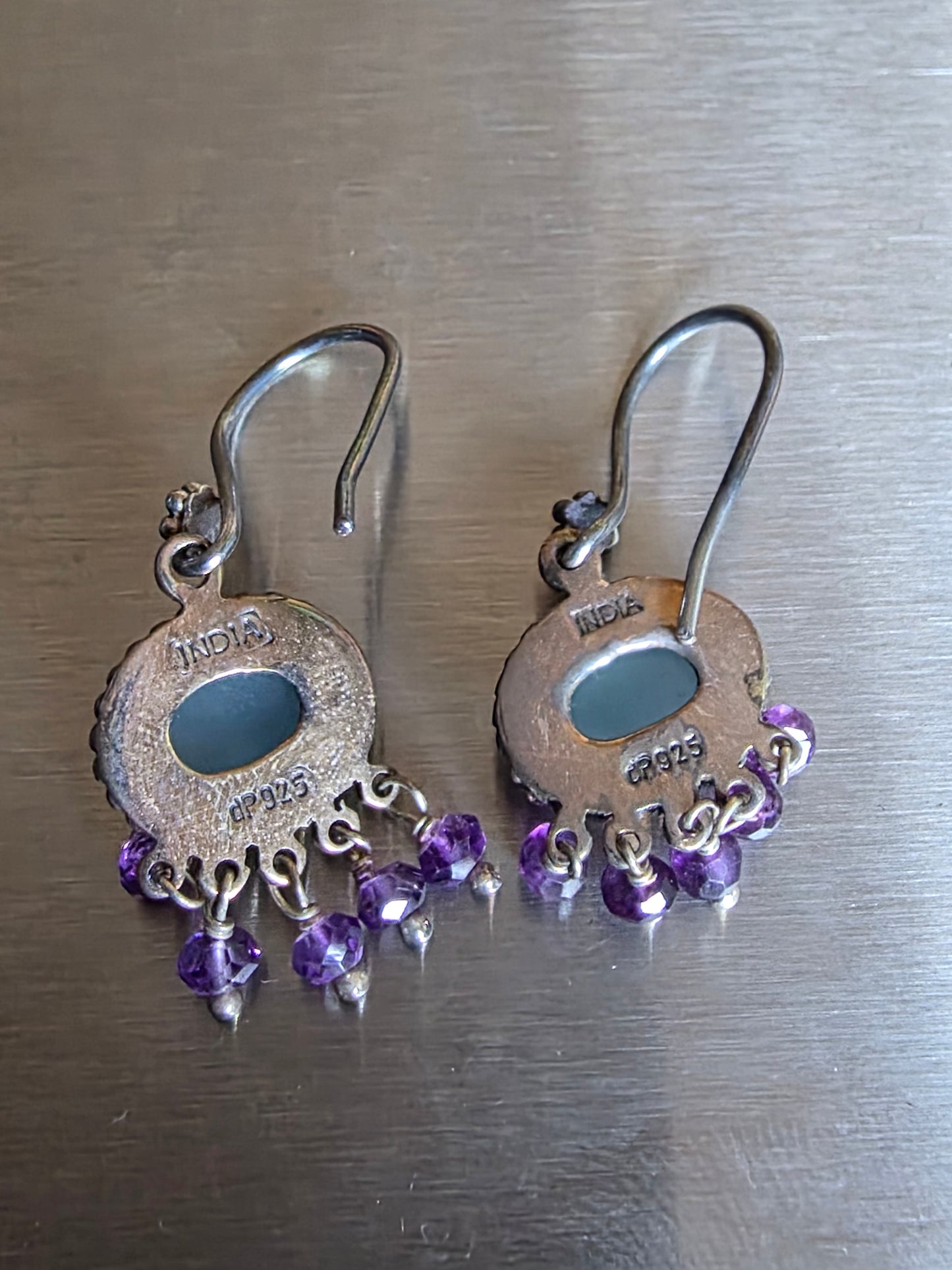 Vintage 925 Sterling Silver Blue Chalcedony Amethyst Earrings, Designer Doug Paulus