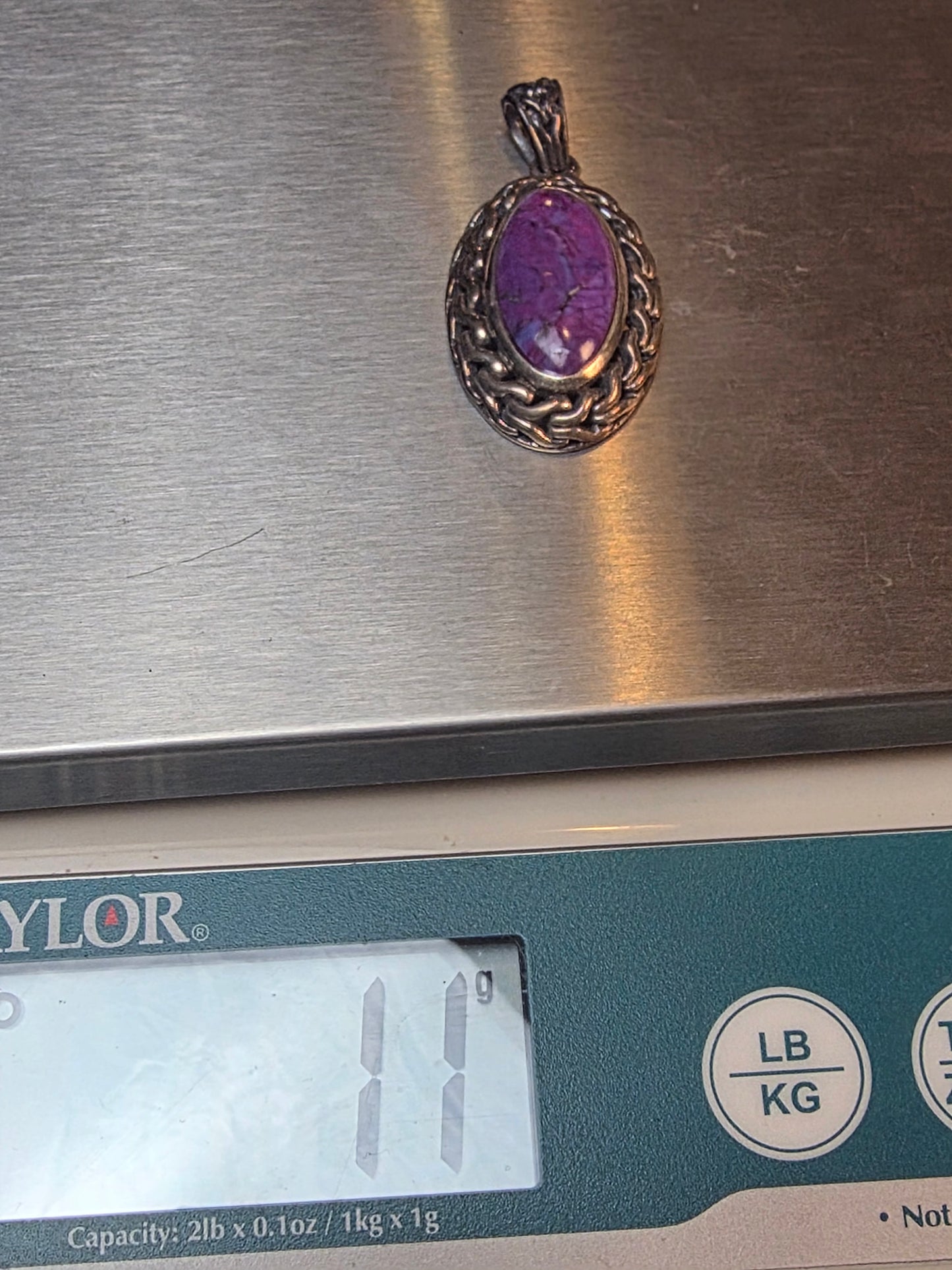 925 Sterling Silver Vintage Purple Turquoise Chain Link Pendant