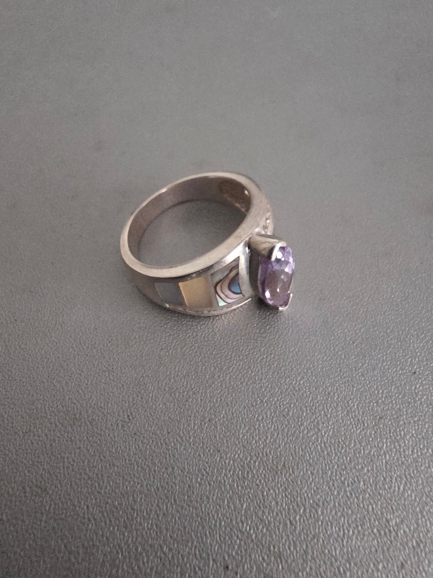 DESIGNER 925 WK WHITNEY KELLY MARGIE AMETHYST ABALONE SHELL TOPAZ STERLING RING