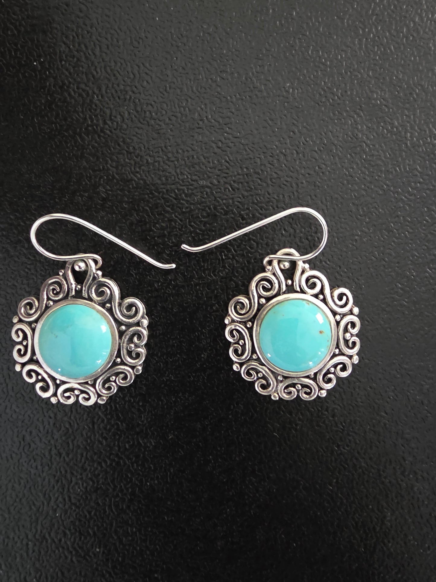 Turquoise Round Shape Dangle Earrings - Turquoise Sterling Silver Drop Earrings