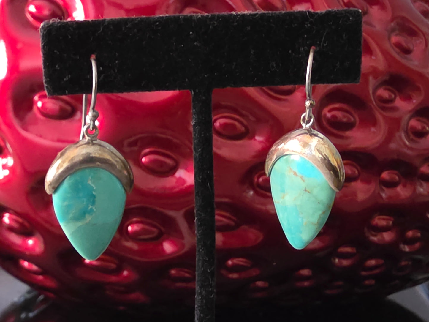 Vintage Thailand 925 Sterling Silver Turquoise Teardrop Dangle Earrings