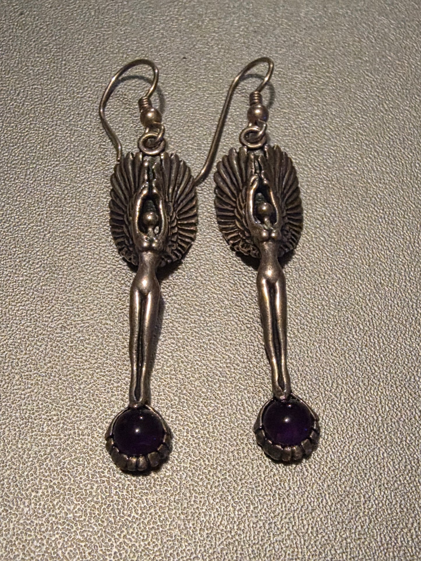 Winged Dancer Goddess Earrings in Sterling Silver