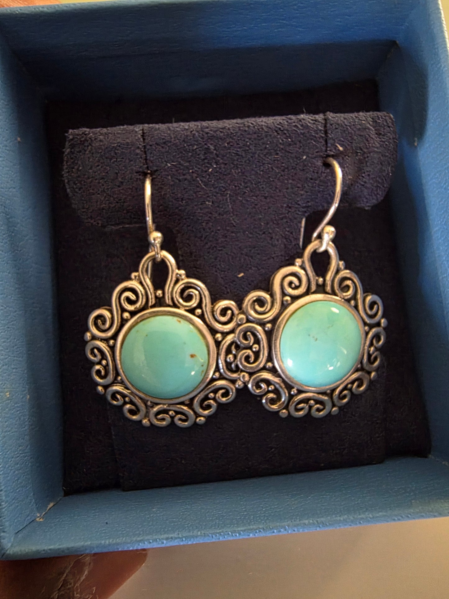 Turquoise Round Shape Dangle Earrings - Turquoise Sterling Silver Drop Earrings