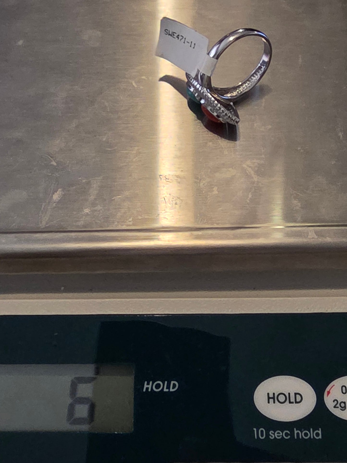 Vintage Sterling Silver Turquoise and Coral Southwest Silverwork Ring Size 12.5