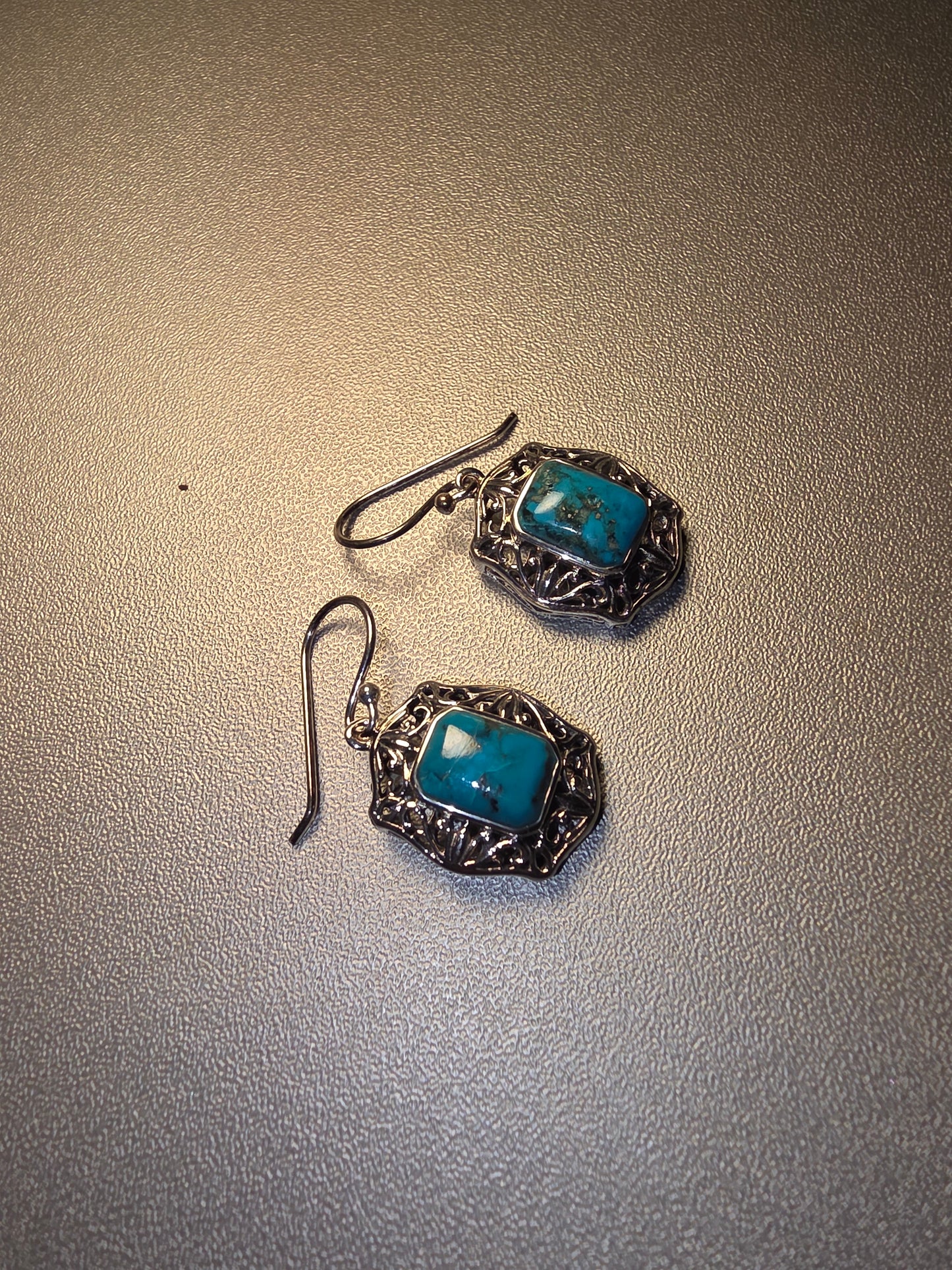 Turquoise Sterling Silver Rope Braid Framed Drop Earrings