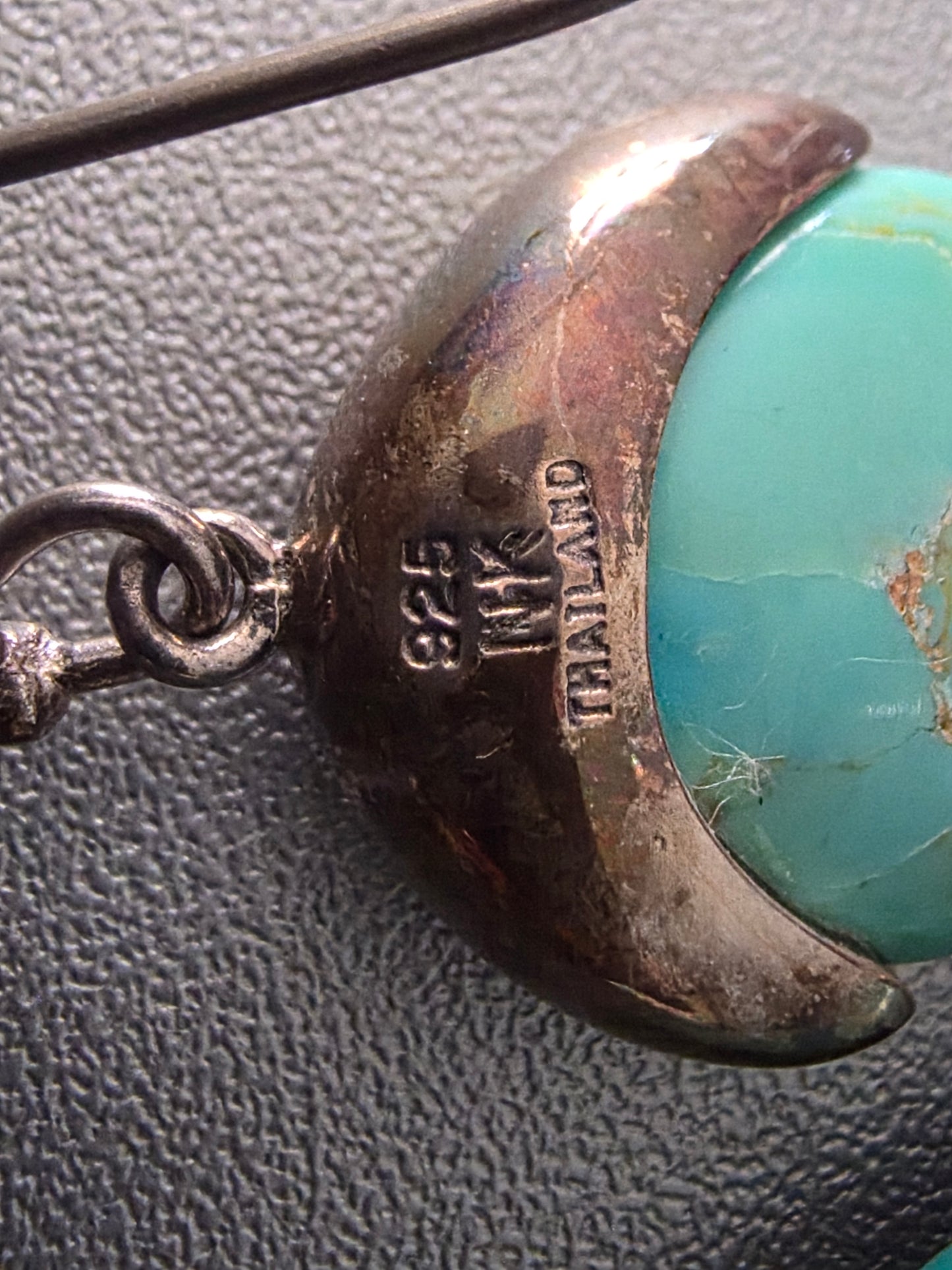 Vintage Thailand 925 Sterling Silver Turquoise Teardrop Dangle Earrings