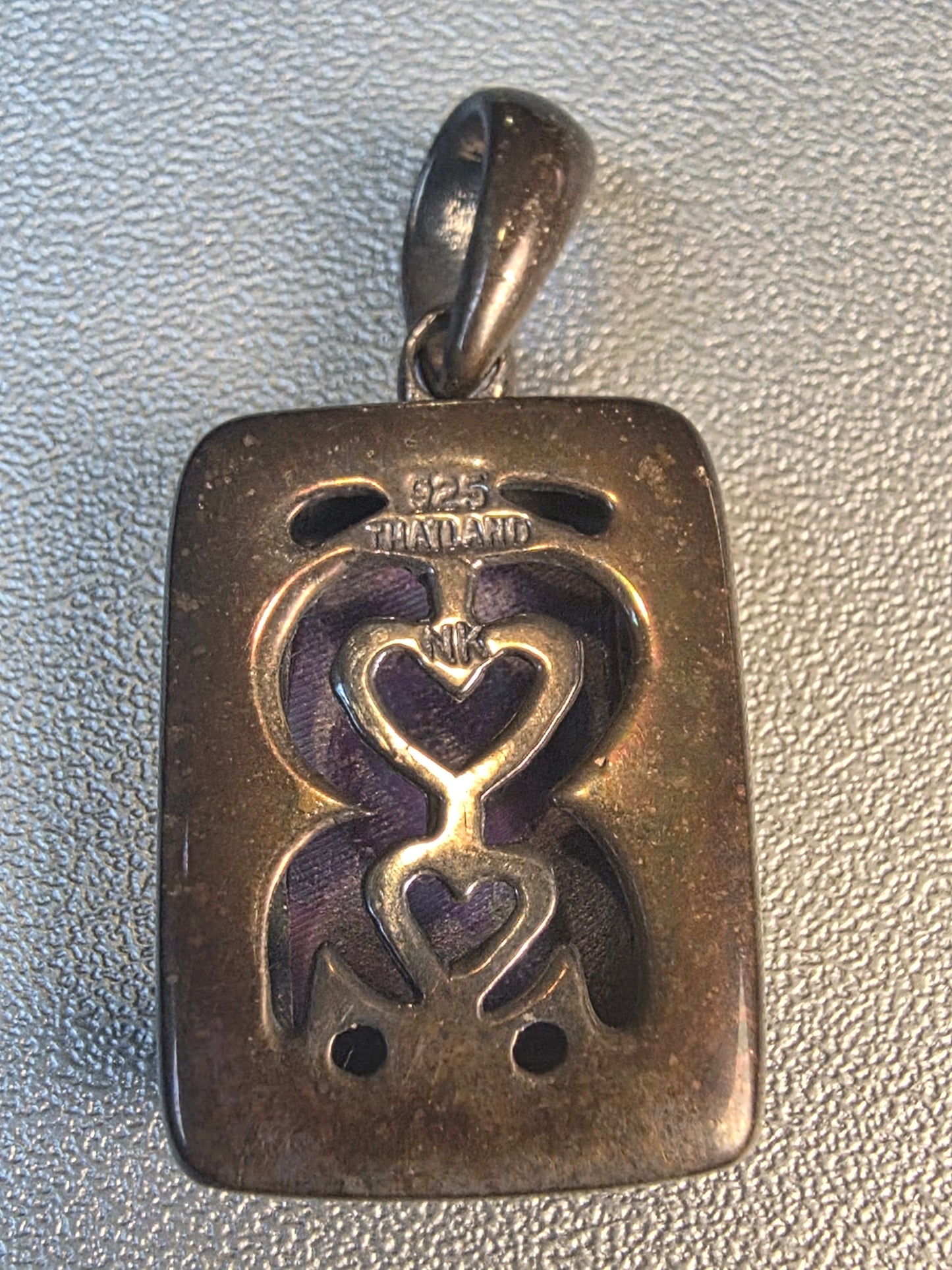 Purple Copper Turquoise Pendant Necklace Sterling Silver Jewelry Rectangle Charm