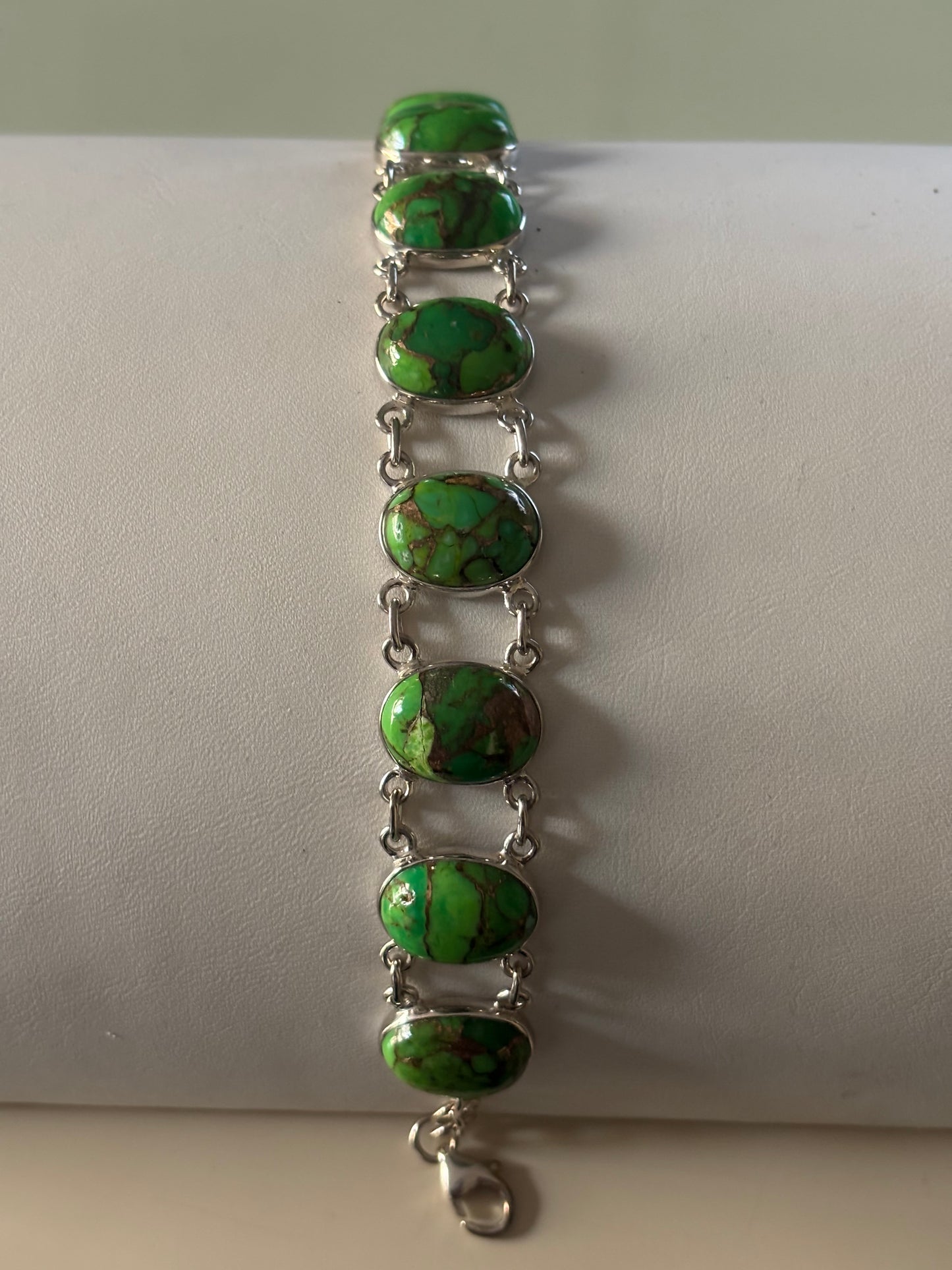 Green Copper Turquoise Sterling Silver Gemstone Bracelet