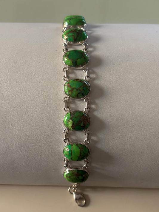 Green Copper Turquoise Sterling Silver Gemstone Bracelet